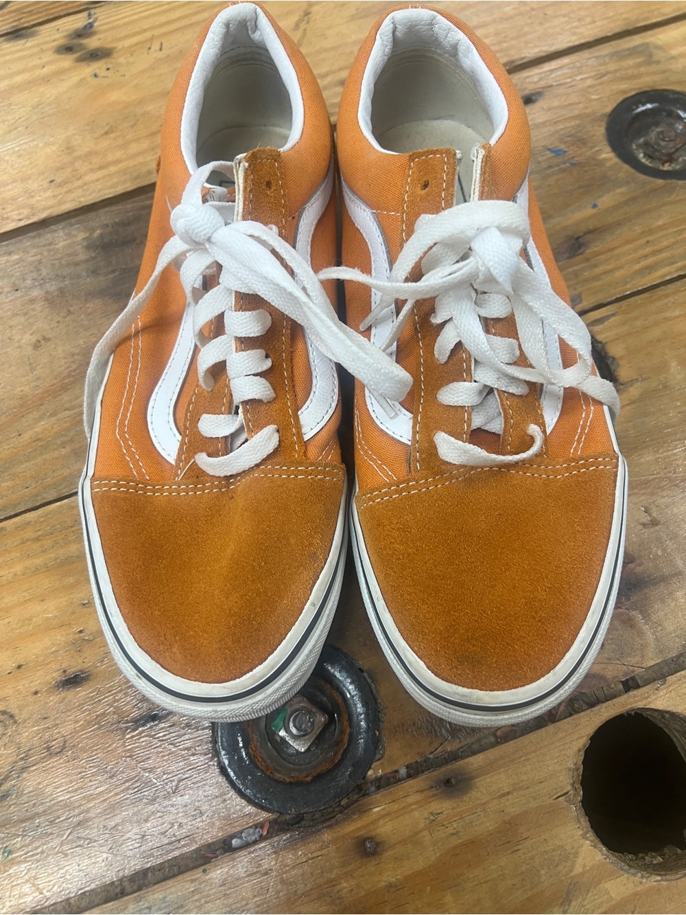 Vans Orange Suede Skate Sneakers with White Stripe